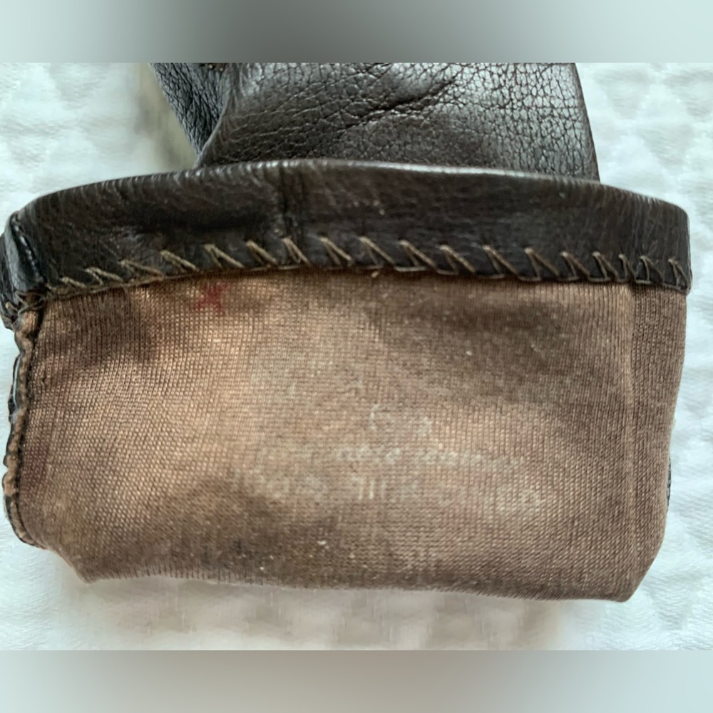 Vintage Brown Grandoe Silk Lined Wrist Length Leather Gloves Size 6.5 - Picture 3 of 5